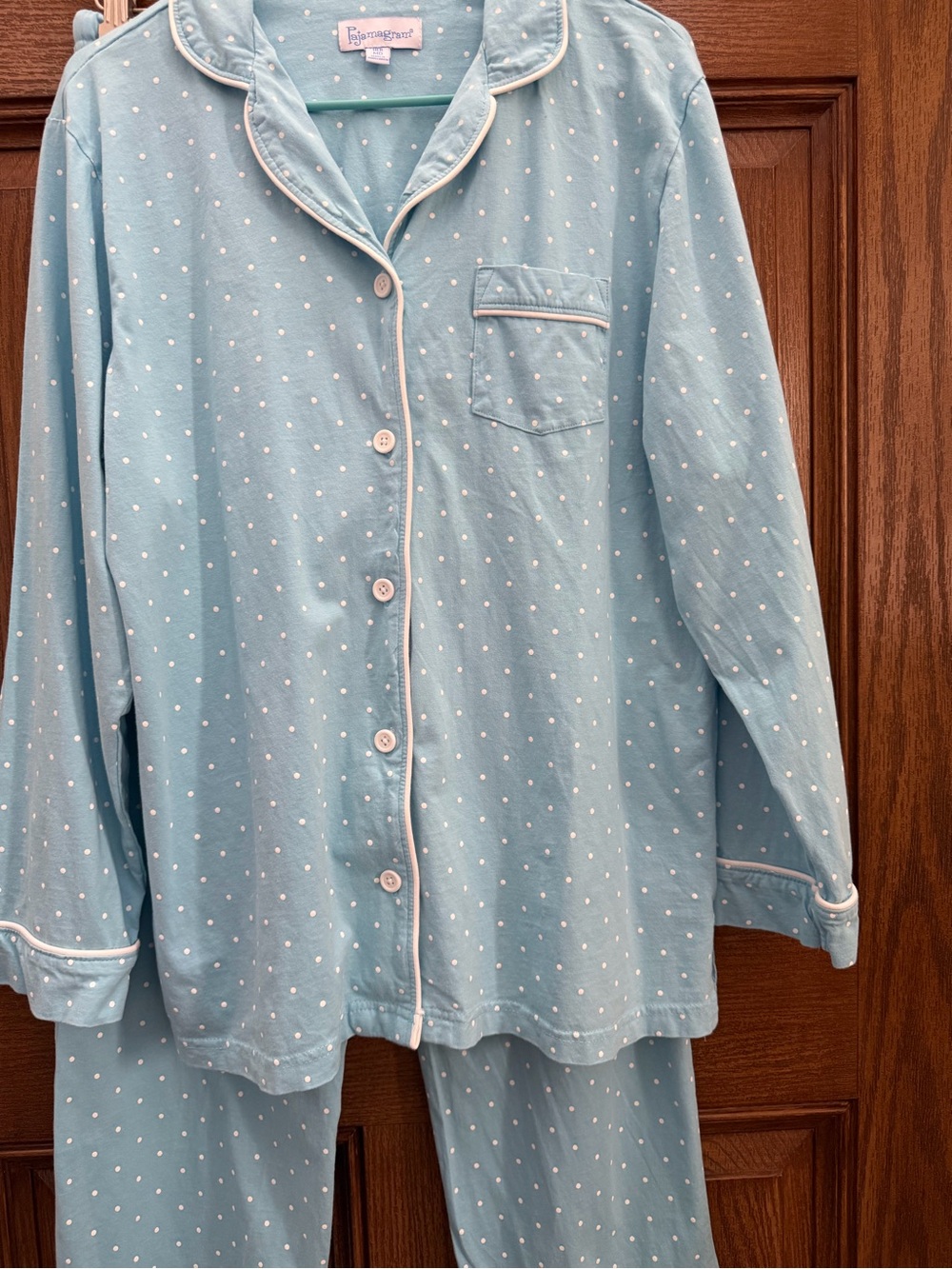 Light Blue Polka Dot Pajama set with Drawstring